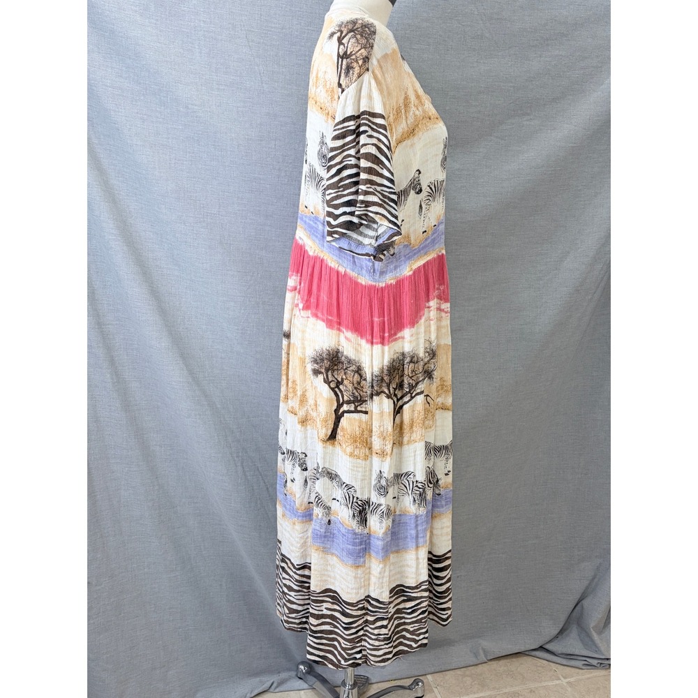 Pucci's of Palm Desert Zebra Animal Print Rayon Maxi Dress L Safari - Picture 12 of 16
